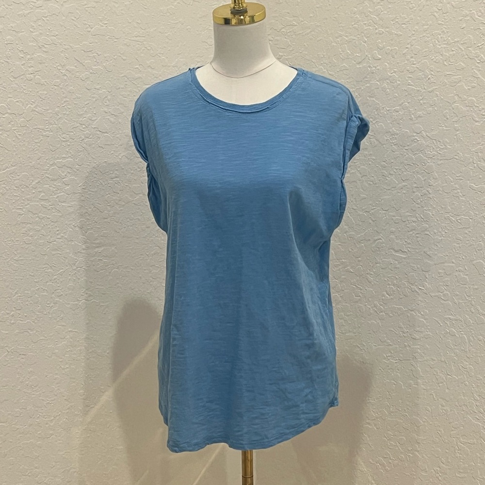Pilcro Sky Blue Slub-Knit Cap Sleeve Tee